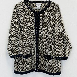 Womens 3X Breckenridge Woman Cardigan Animal Print‎ Knit Tan Black 3/4 Sleeve